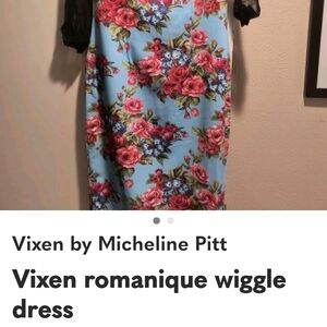 Vixen by Micheline Pitt Sky Blue Floral Wiggle Dress with Pink Roses